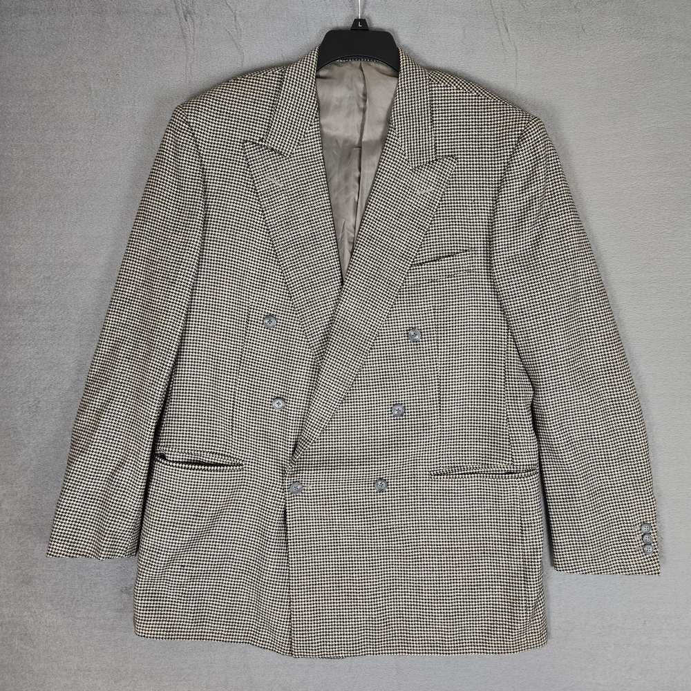 Ermenegildo Zegna Sport Coat Men 44L Wool Cashmere White Houndstooth Blazer READ